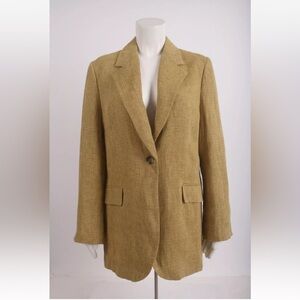 Zara Womans Oversized Sand Tan Linen Suit Jacket Blazer Size L